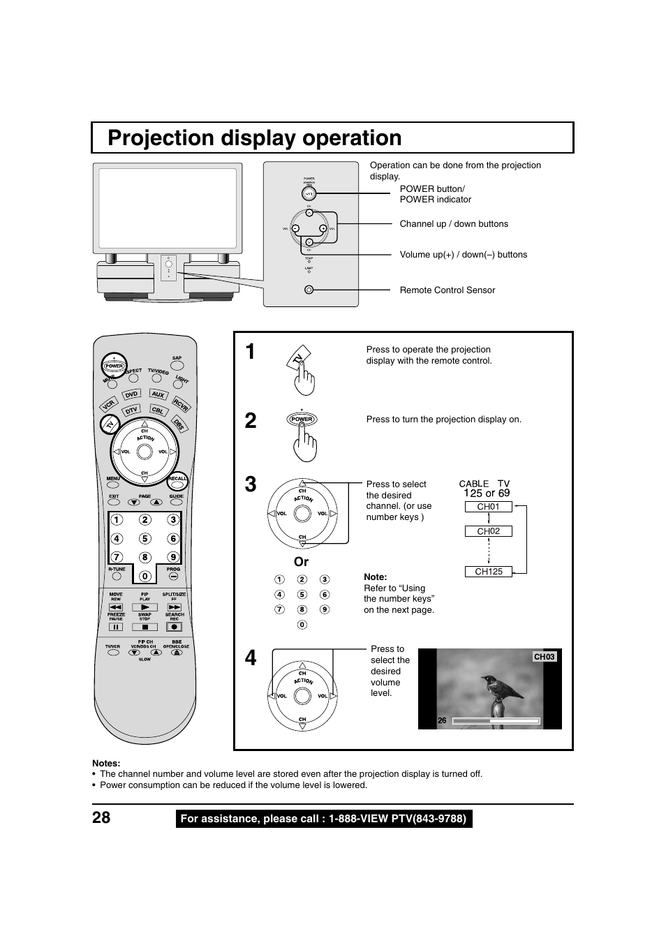 Projection display operation | Panasonic PT 40LC12 User Manual | Page 28 / 72