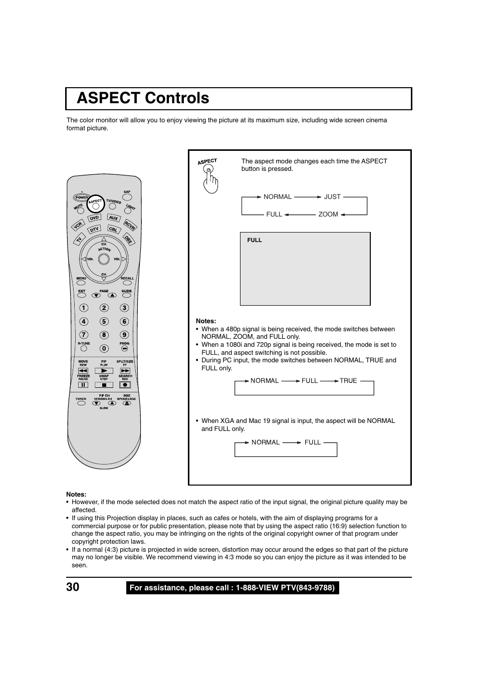 Aspect controls | Panasonic PT 40LC12 User Manual | Page 30 / 72