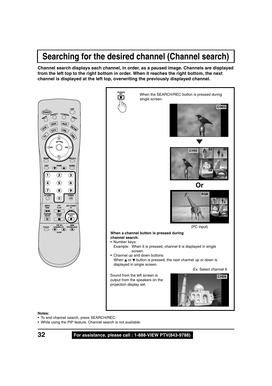 Searching for the desired channel (channel search) | Panasonic PT 40LC12 User Manual | Page 32 / 72