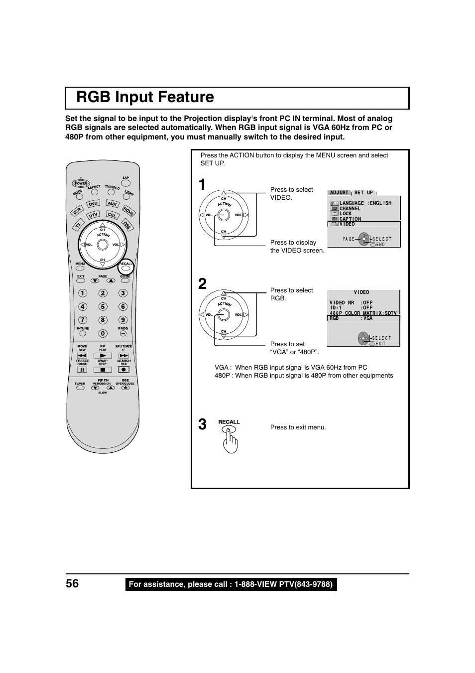 Rgb input feature, 3rgb input feature | Panasonic PT 40LC12 User Manual | Page 56 / 72