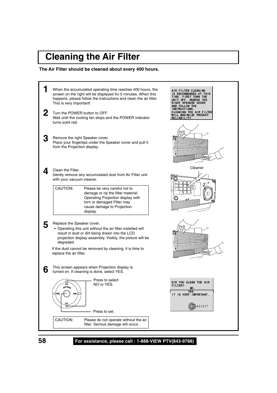 Information, Cleaning the air filter | Panasonic PT 40LC12 User Manual | Page 58 / 72