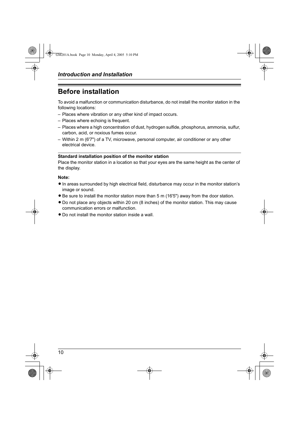 Before installation | Panasonic VL-GM201A User Manual | Page 10 / 32