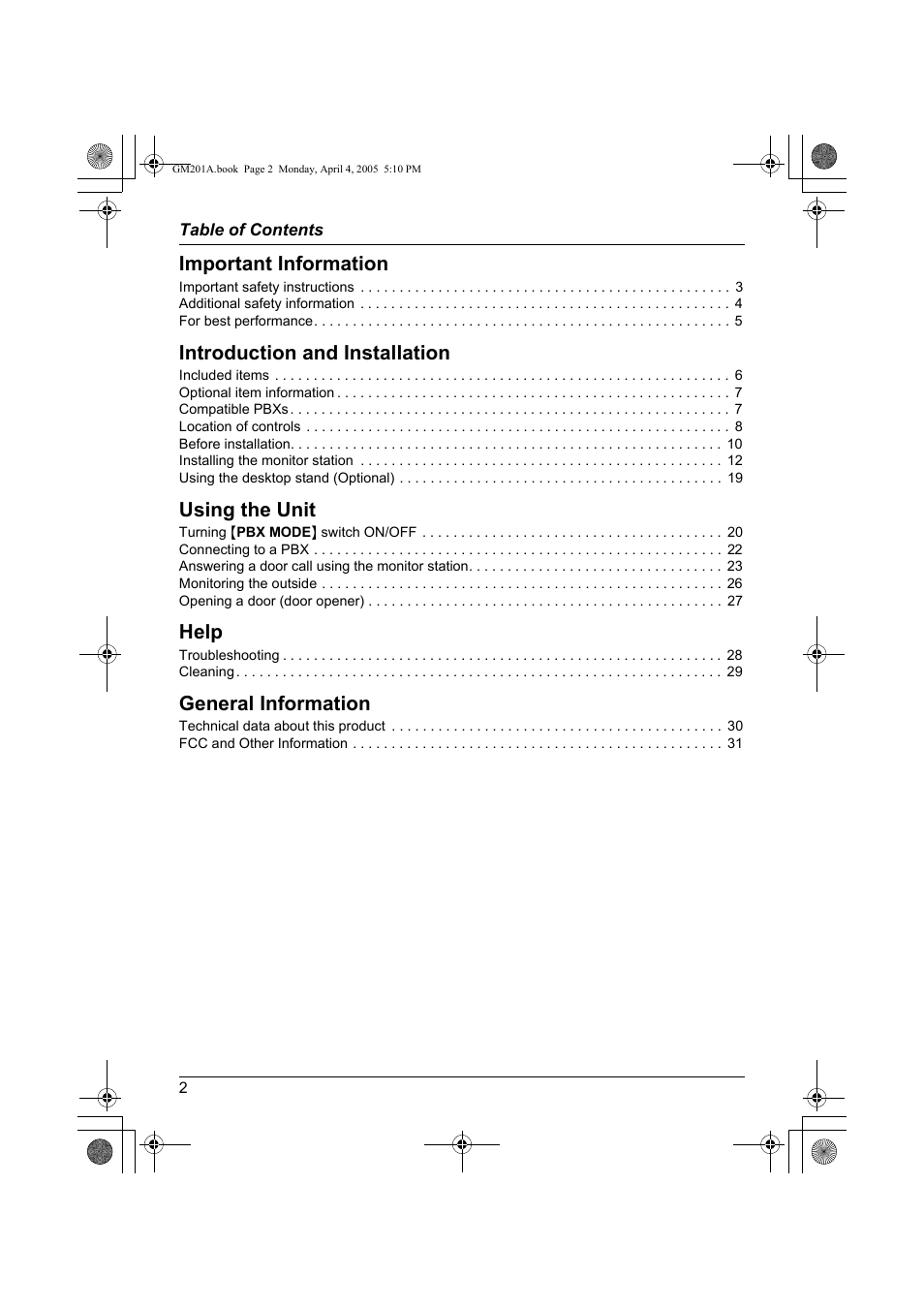 Panasonic VL-GM201A User Manual | Page 2 / 32