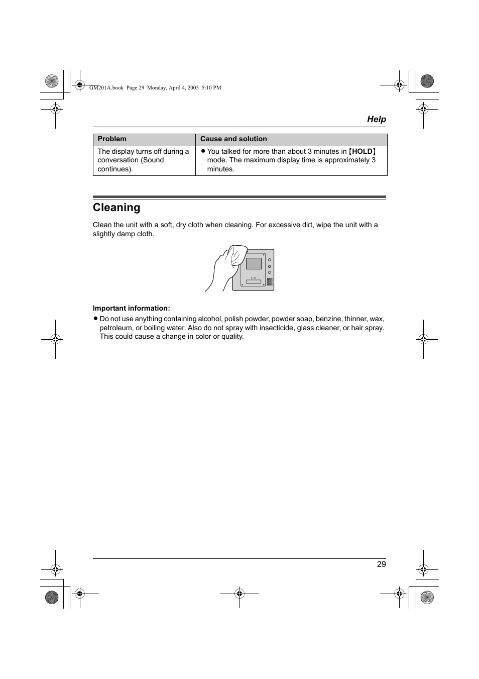 Cleaning | Panasonic VL-GM201A User Manual | Page 29 / 32