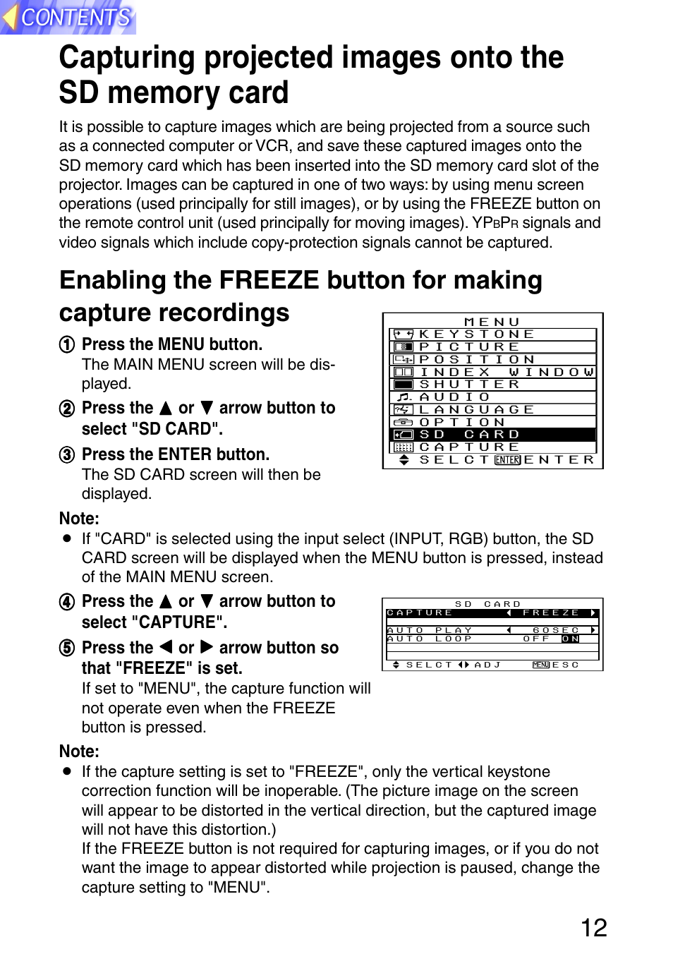 Capturing projected images onto the sd memory card | Panasonic PT-L702SDE User Manual | Page 12 / 34
