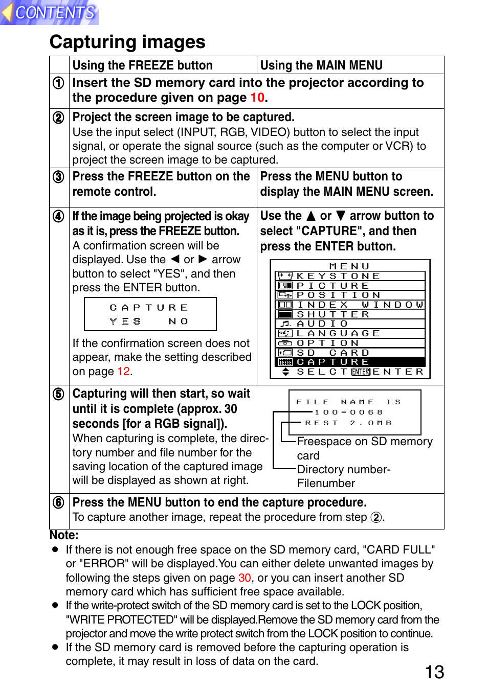 Capturing images, 13 capturing images | Panasonic PT-L702SDE User Manual | Page 13 / 34