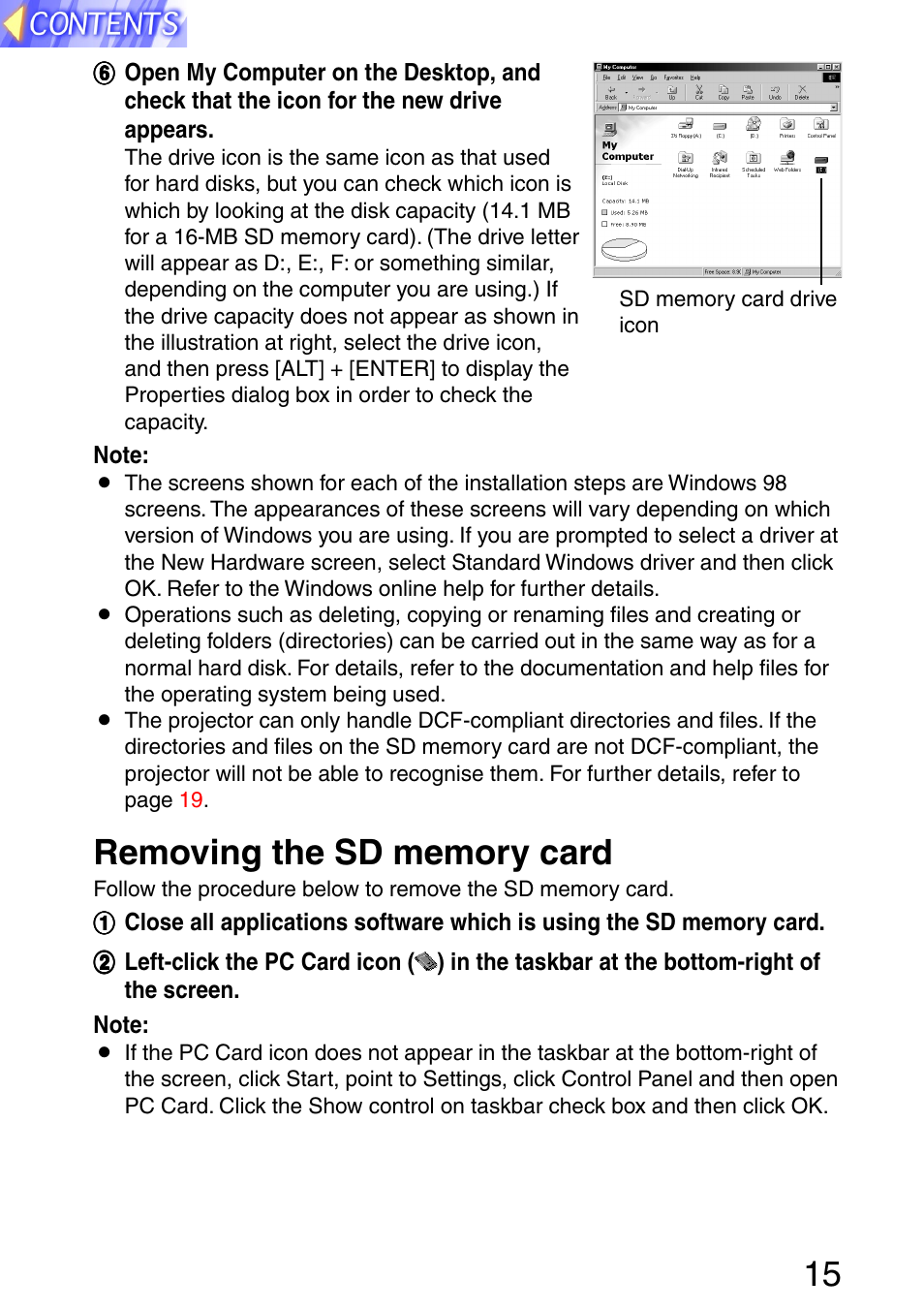 Removing the sd memory card | Panasonic PT-L702SDE User Manual | Page 15 / 34