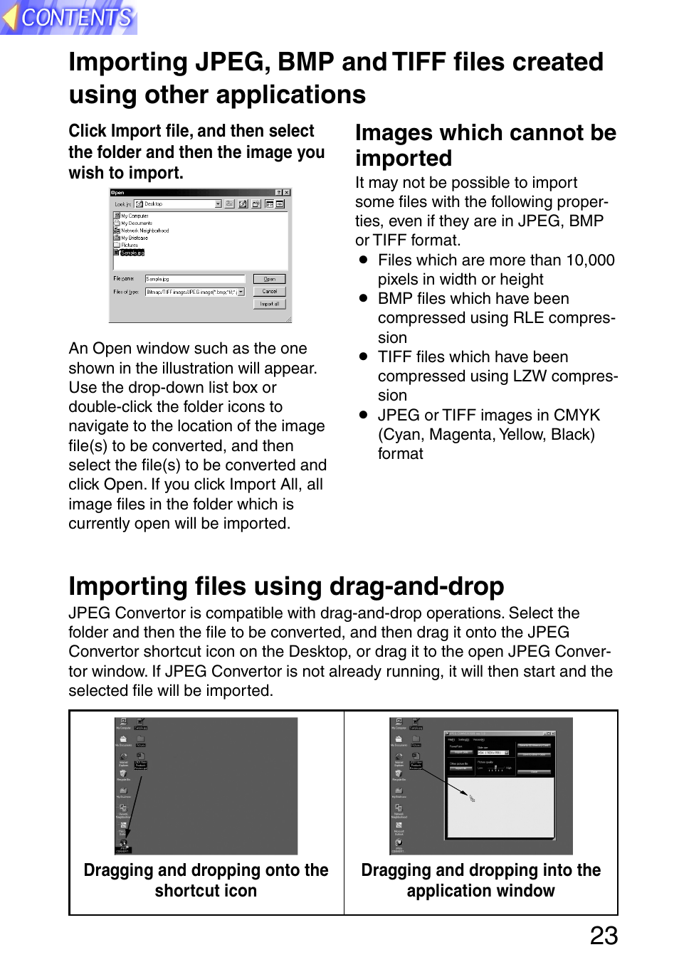 Importing files using drag-and-drop, Images which cannot be imported | Panasonic PT-L702SDE User Manual | Page 23 / 34