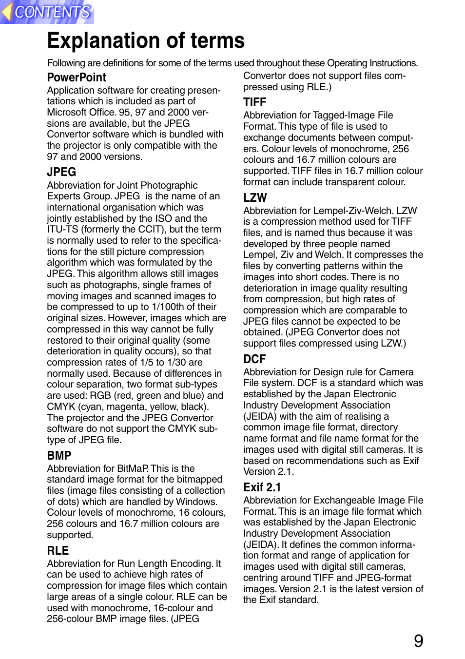 Explanation of terms | Panasonic PT-L702SDE User Manual | Page 9 / 34