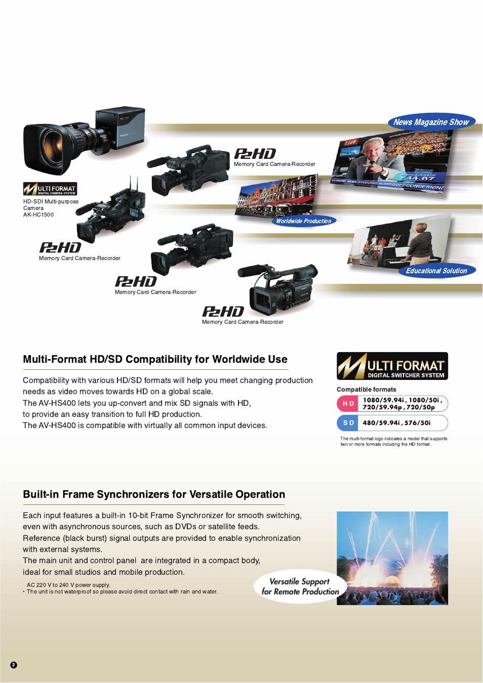 Multi-format hd/sd compatibility for worldwide use | Panasonic AV-HS400 User Manual | Page 2 / 8