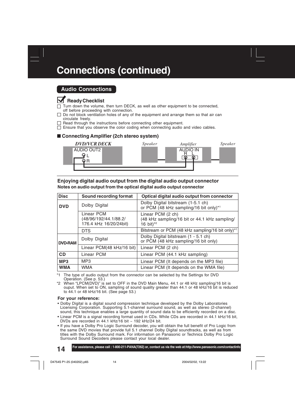 Connections (continued) | Panasonic PV-D4754S User Manual | Page 14 / 72