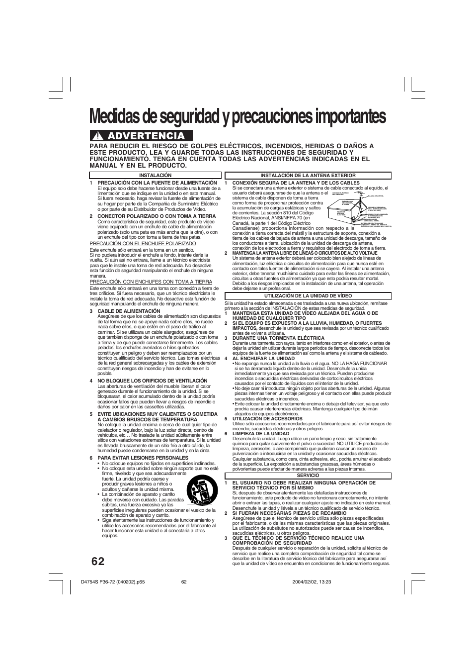 Spanish (espanol) quick use guide, Medidas de seguridad y precauciones importantes | Panasonic PV-D4754S User Manual | Page 62 / 72