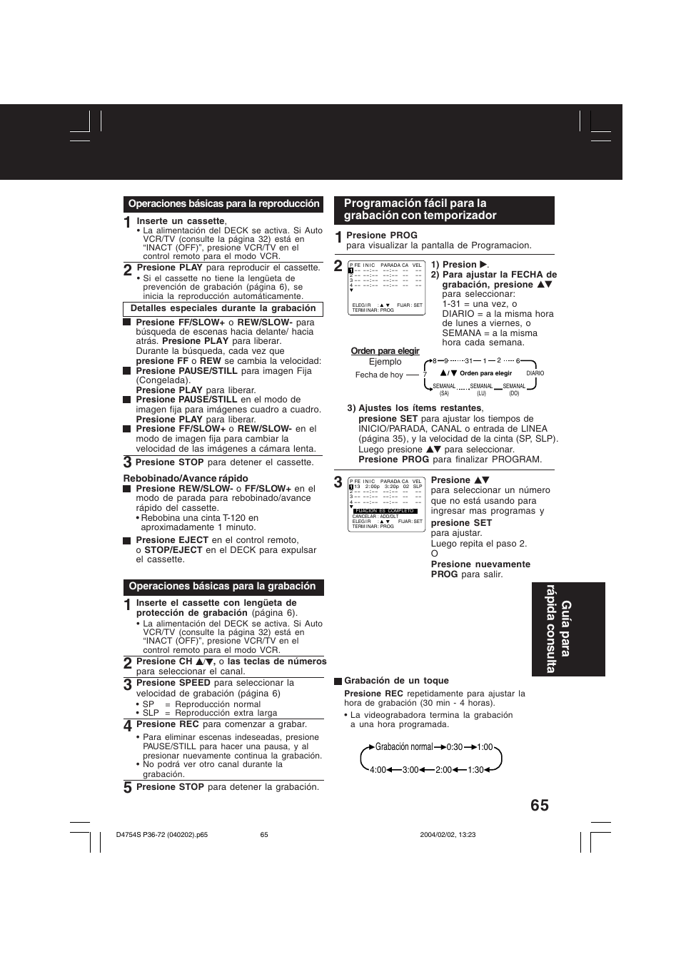 Gu ía para rá pida consulta | Panasonic PV-D4754S User Manual | Page 65 / 72
