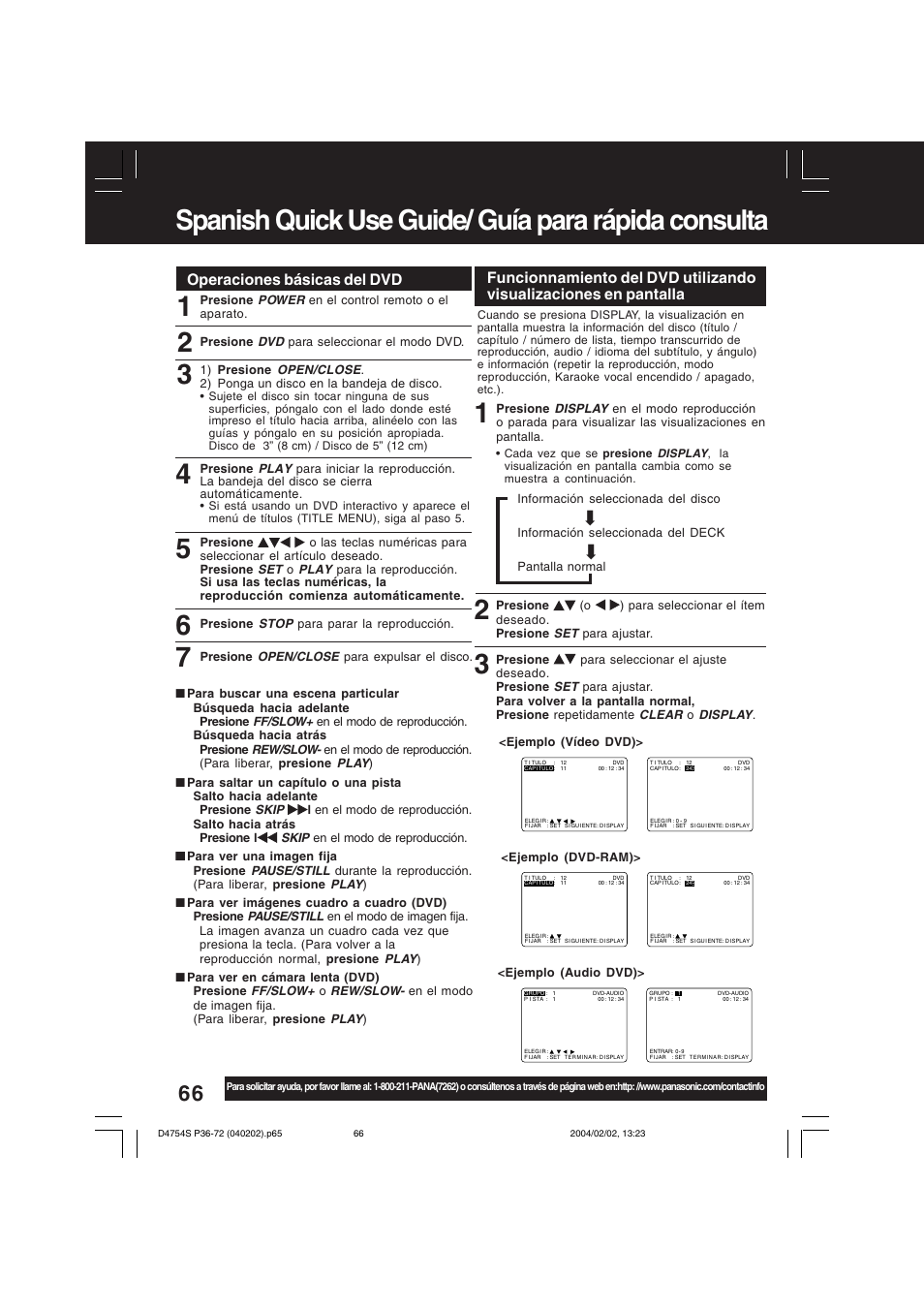 Operaciones básicas del dvd | Panasonic PV-D4754S User Manual | Page 66 / 72