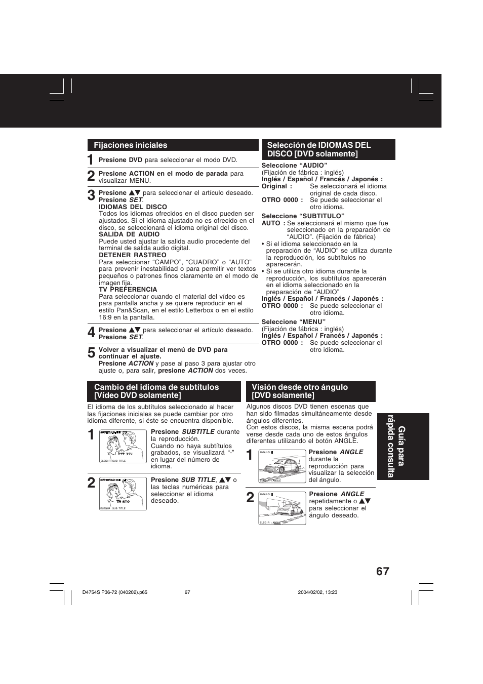 Gu ía para rá pida consulta | Panasonic PV-D4754S User Manual | Page 67 / 72