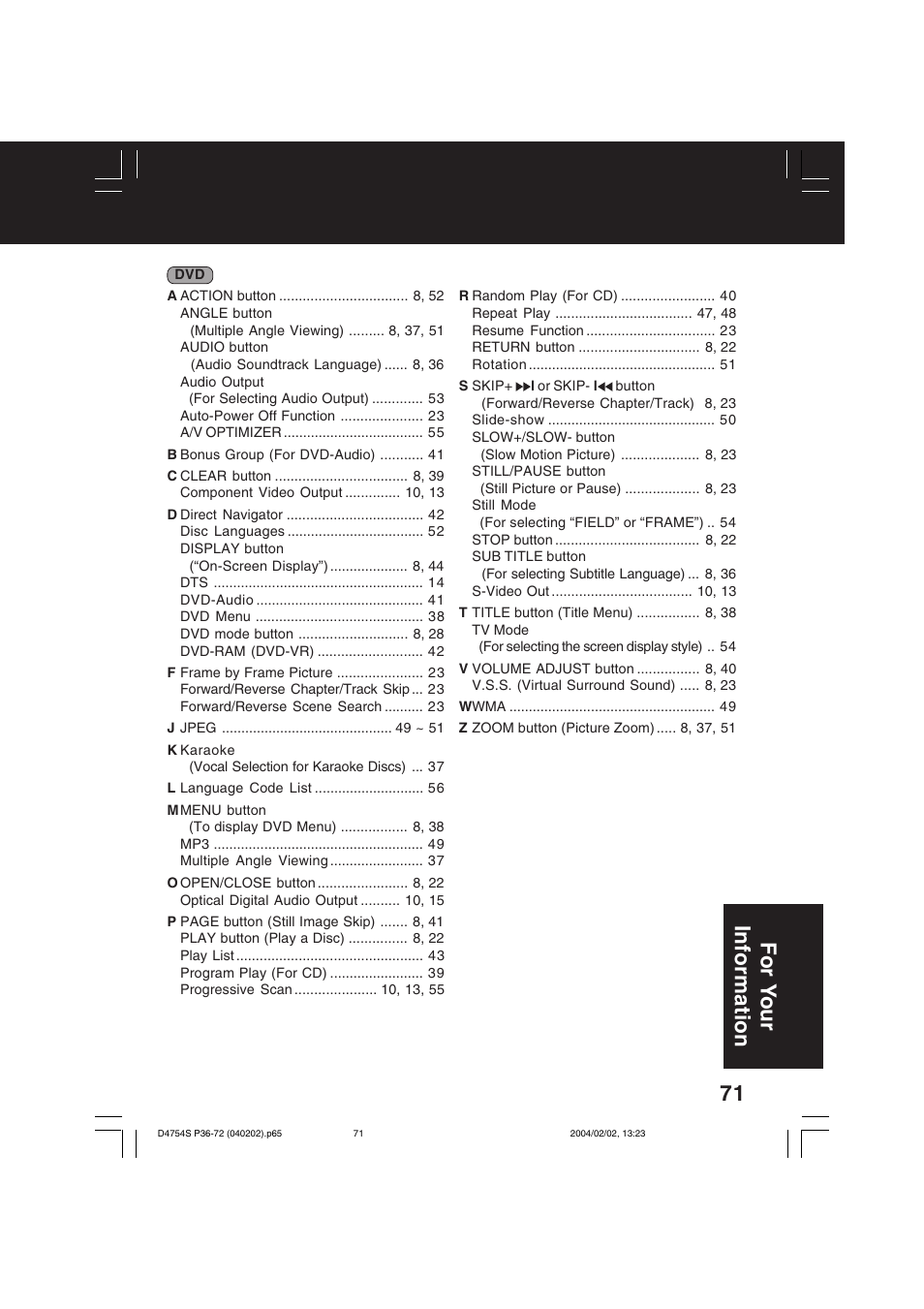 For y our information | Panasonic PV-D4754S User Manual | Page 71 / 72