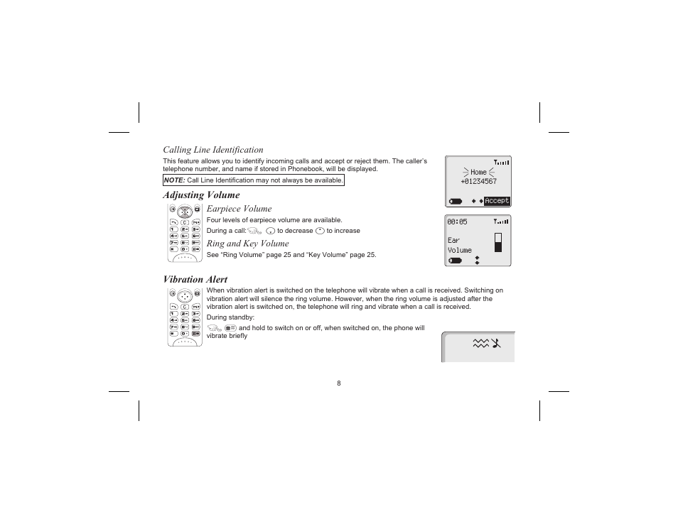 Adjusting volume, Vibration alert, Adjusting volume, vibration alert | Panasonic EB-G520  EN User Manual | Page 11 / 40
