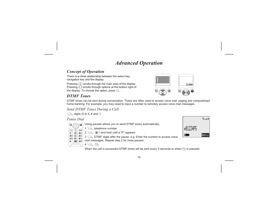 Advanced operation, Concept of operation, Dtmf tones | Concept of operation, dtmf tones | Panasonic EB-G520  EN User Manual | Page 13 / 40