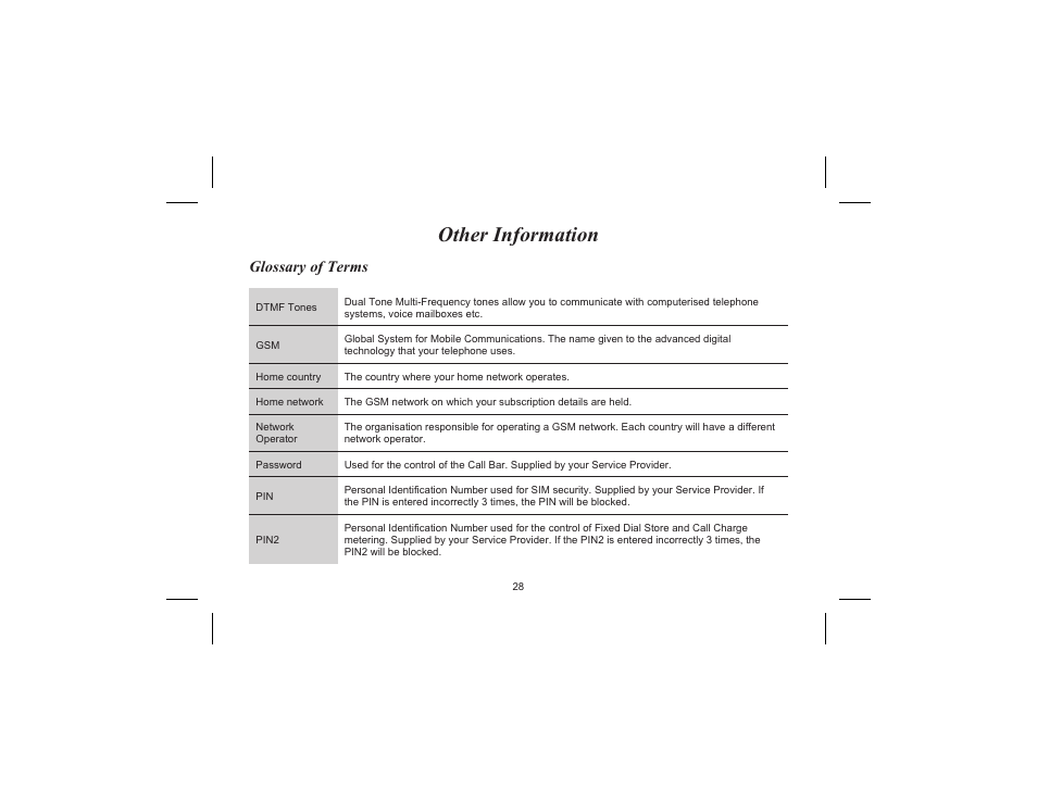 Other information, Glossary of terms | Panasonic EB-G520  EN User Manual | Page 31 / 40