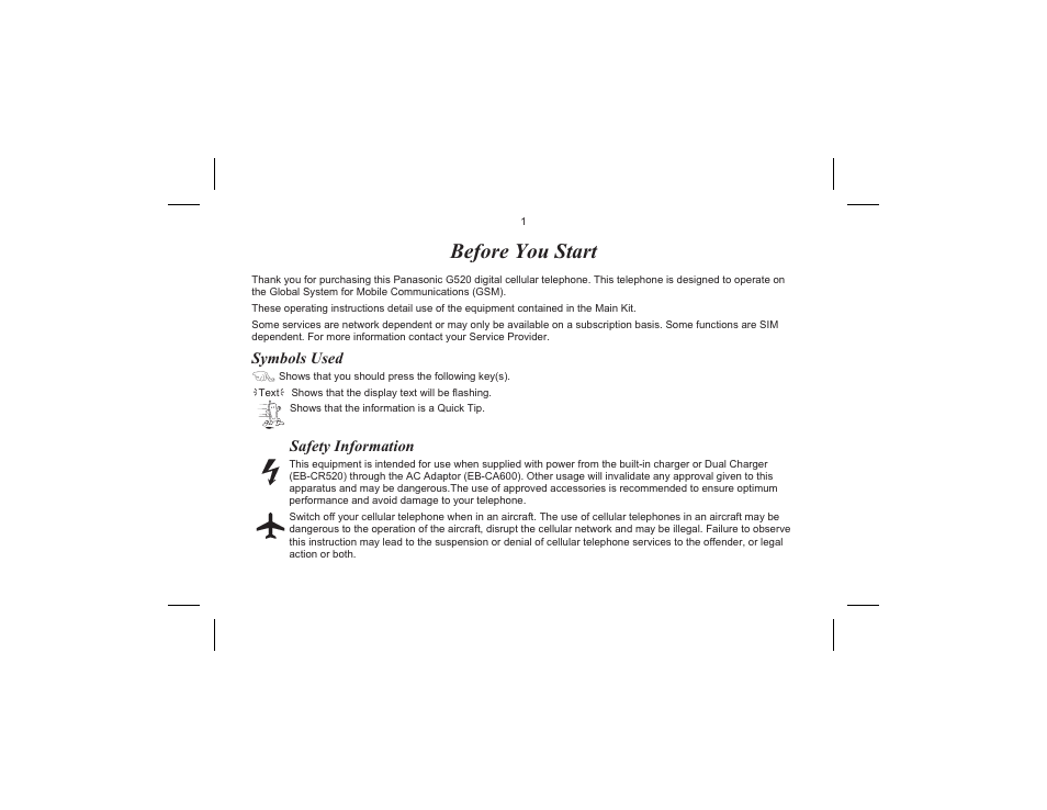 Before you start, Symbols used, Safety information | Symbols used, safety information | Panasonic EB-G520  EN User Manual | Page 4 / 40