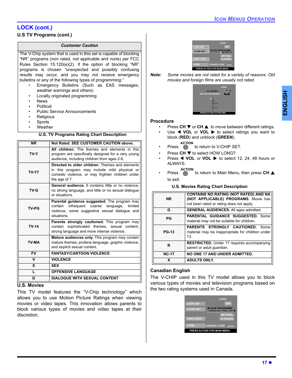 English lock (cont.) | Panasonic CT 27HL14 User Manual | Page 19 / 80