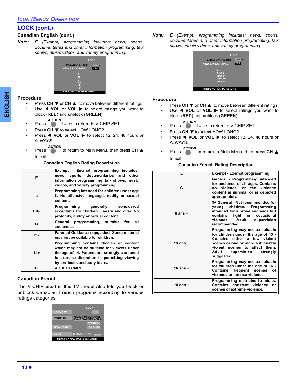 English lock (cont.) | Panasonic CT 27HL14 User Manual | Page 20 / 80