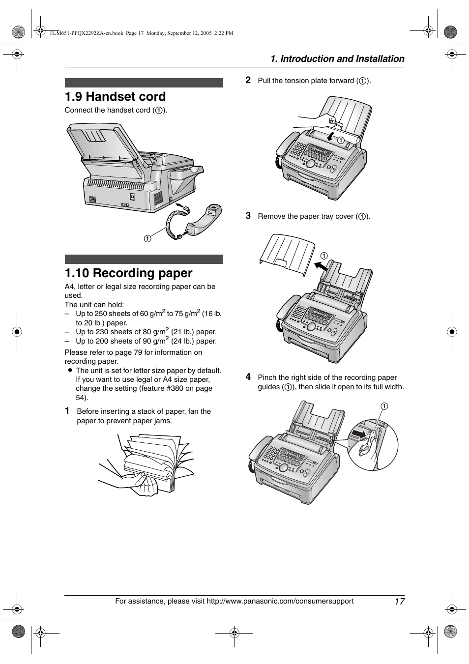 9 handset cord, 10 recording paper, Handset cord | Recording paper, 9 handset cord, 10 recording paper | Panasonic KX-FLM651 User Manual | Page 19 / 90