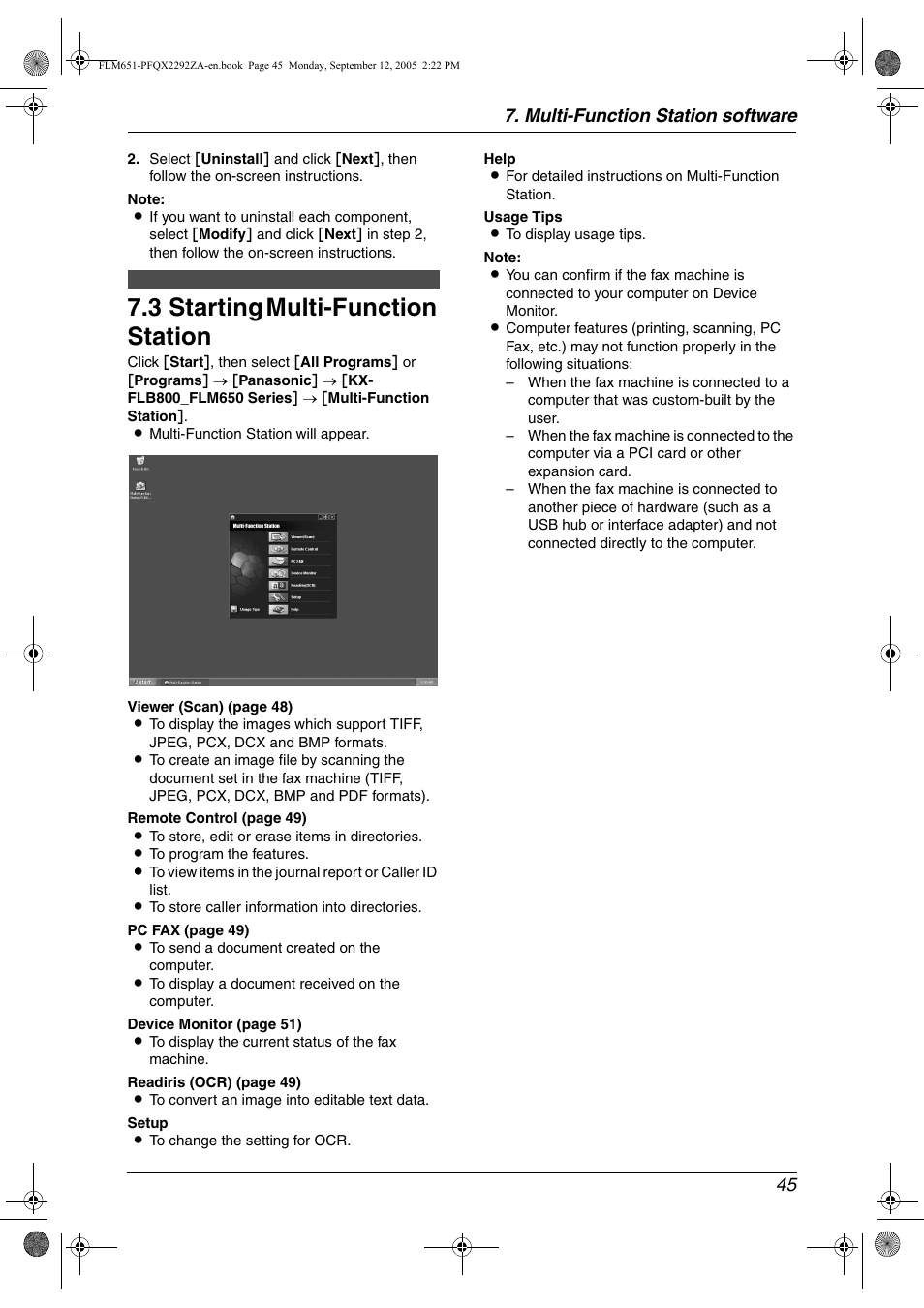 3 starting multi-function station, Starting multi-function station, 3 starting multi-function station | Multi-function station software 45 | Panasonic KX-FLM651 User Manual | Page 47 / 90