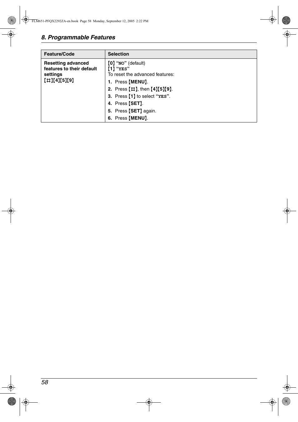 Programmable features 58 | Panasonic KX-FLM651 User Manual | Page 60 / 90