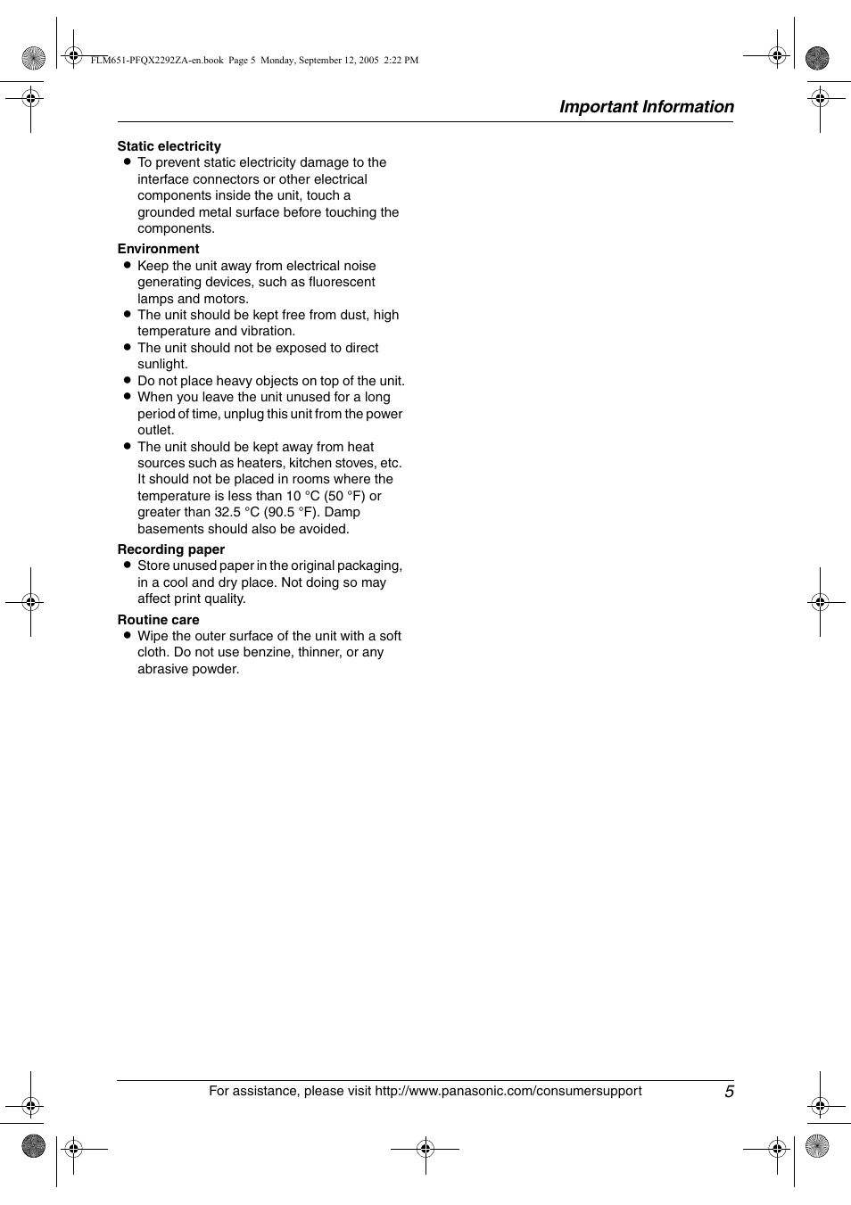 Important information 5 | Panasonic KX-FLM651 User Manual | Page 7 / 90