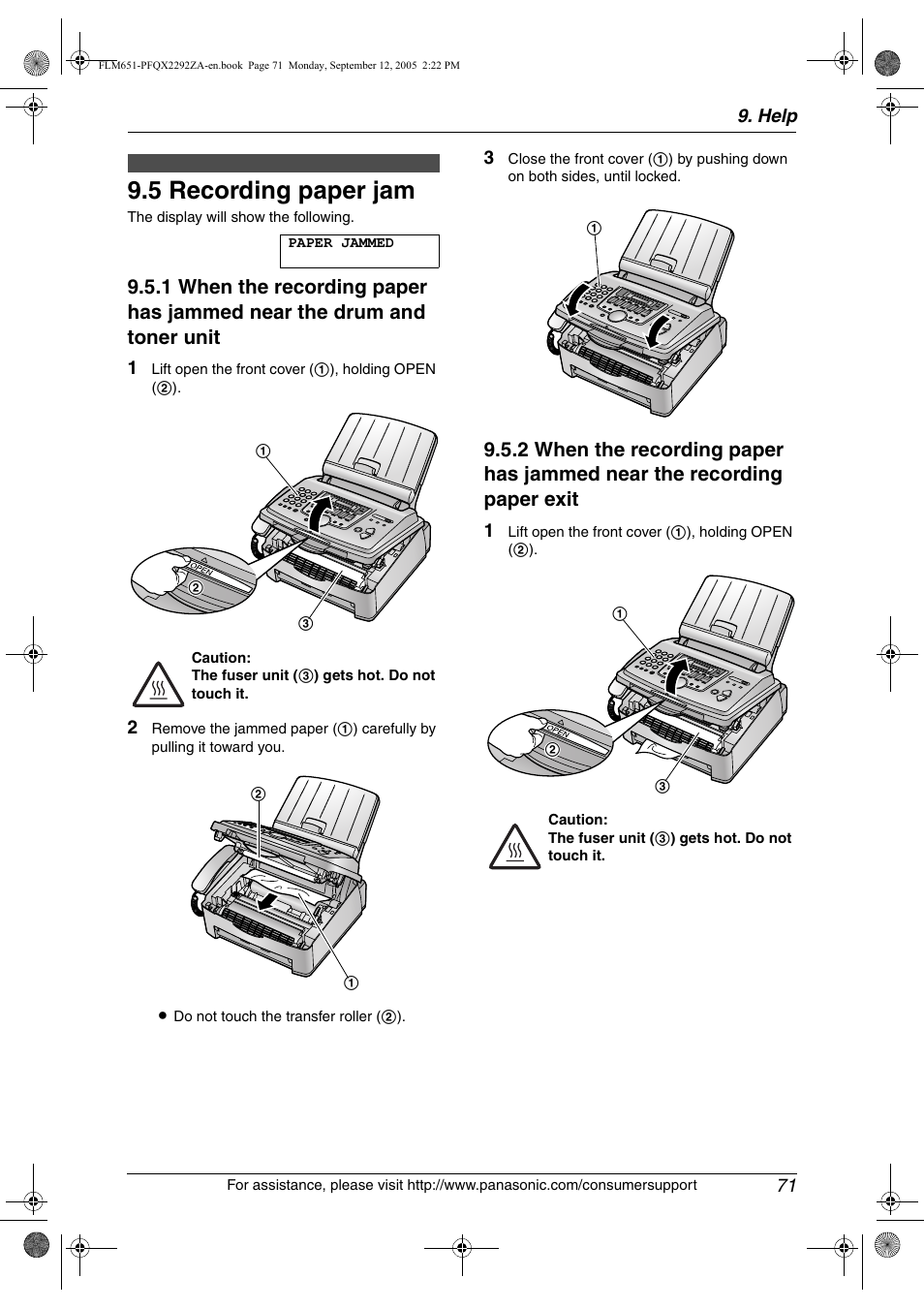 Jams, 5 recording paper jam, Recording paper jam | 5 recording paper jam | Panasonic KX-FLM651 User Manual | Page 73 / 90