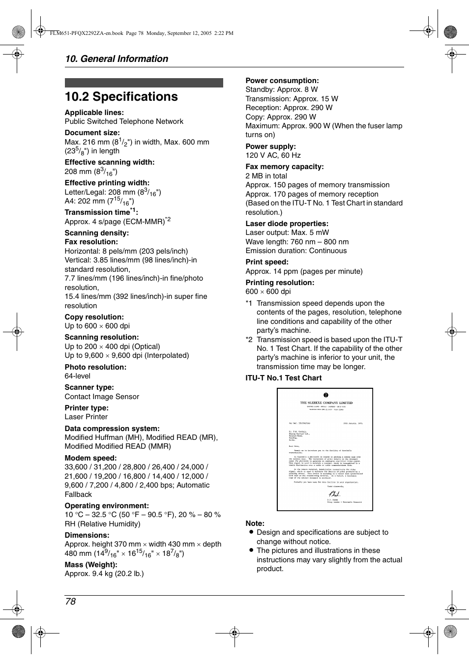 Specifications, 2 specifications, 2 specifications | General information 78 | Panasonic KX-FLM651 User Manual | Page 80 / 90