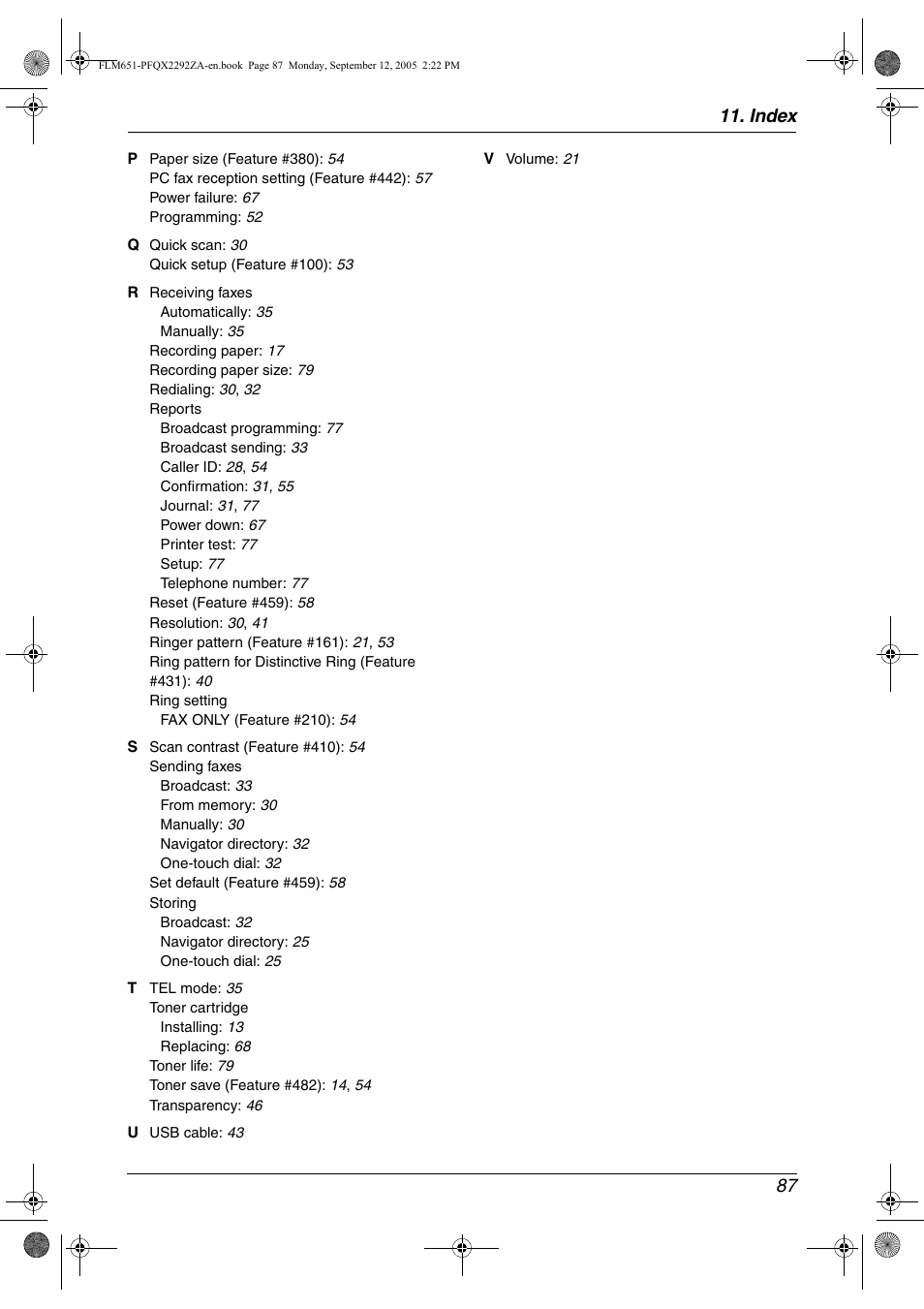 Index 87 | Panasonic KX-FLM651 User Manual | Page 89 / 90