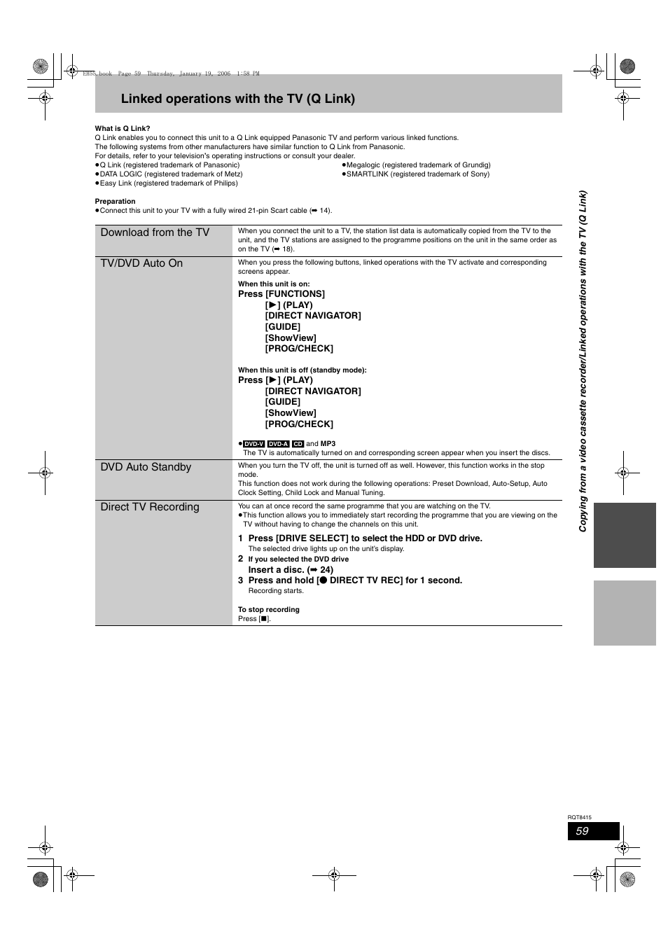 Linked operations with the tv (q link) | Panasonic DMR-EH55 User Manual | Page 59 / 84