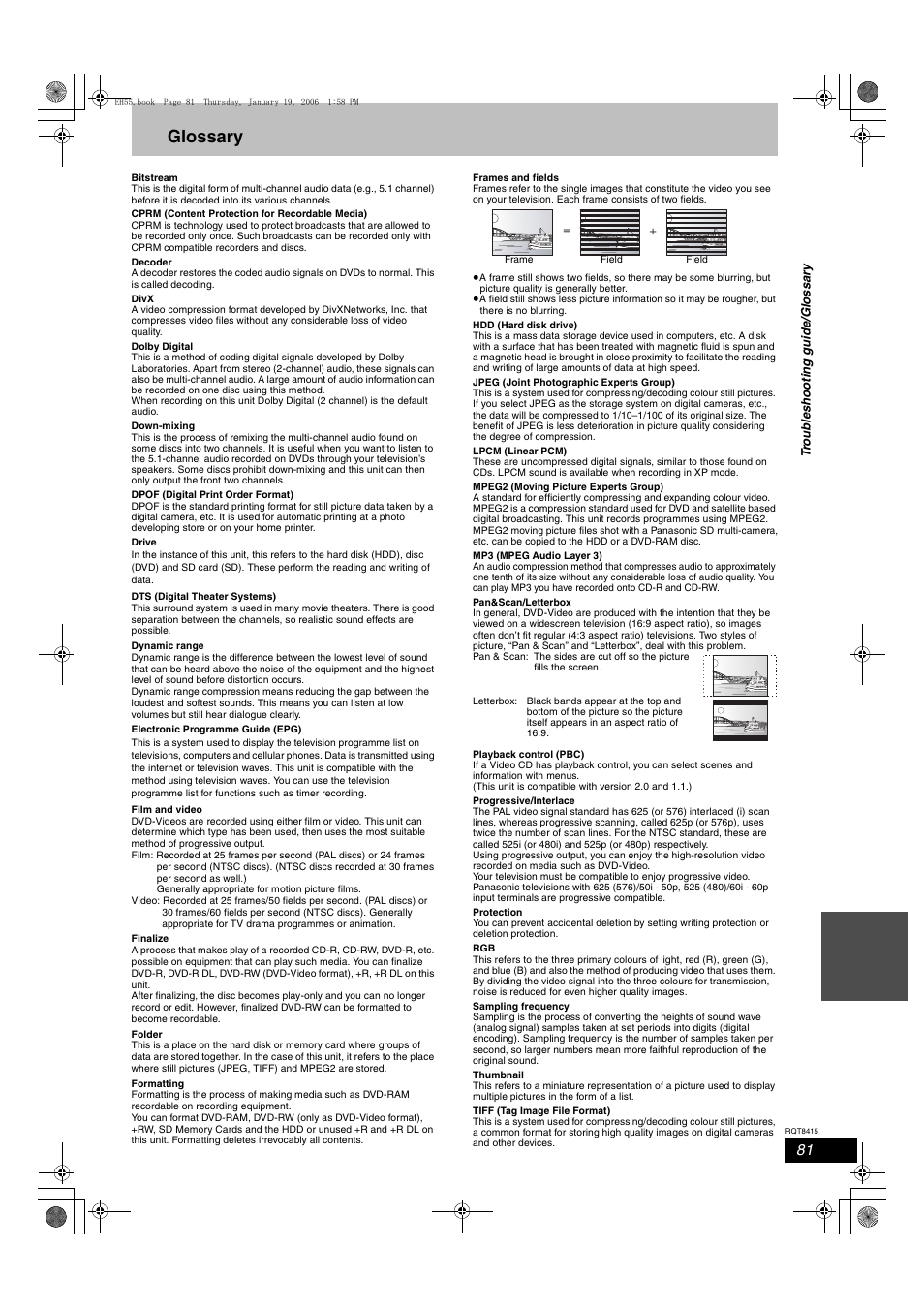 Glossary | Panasonic DMR-EH55 User Manual | Page 81 / 84