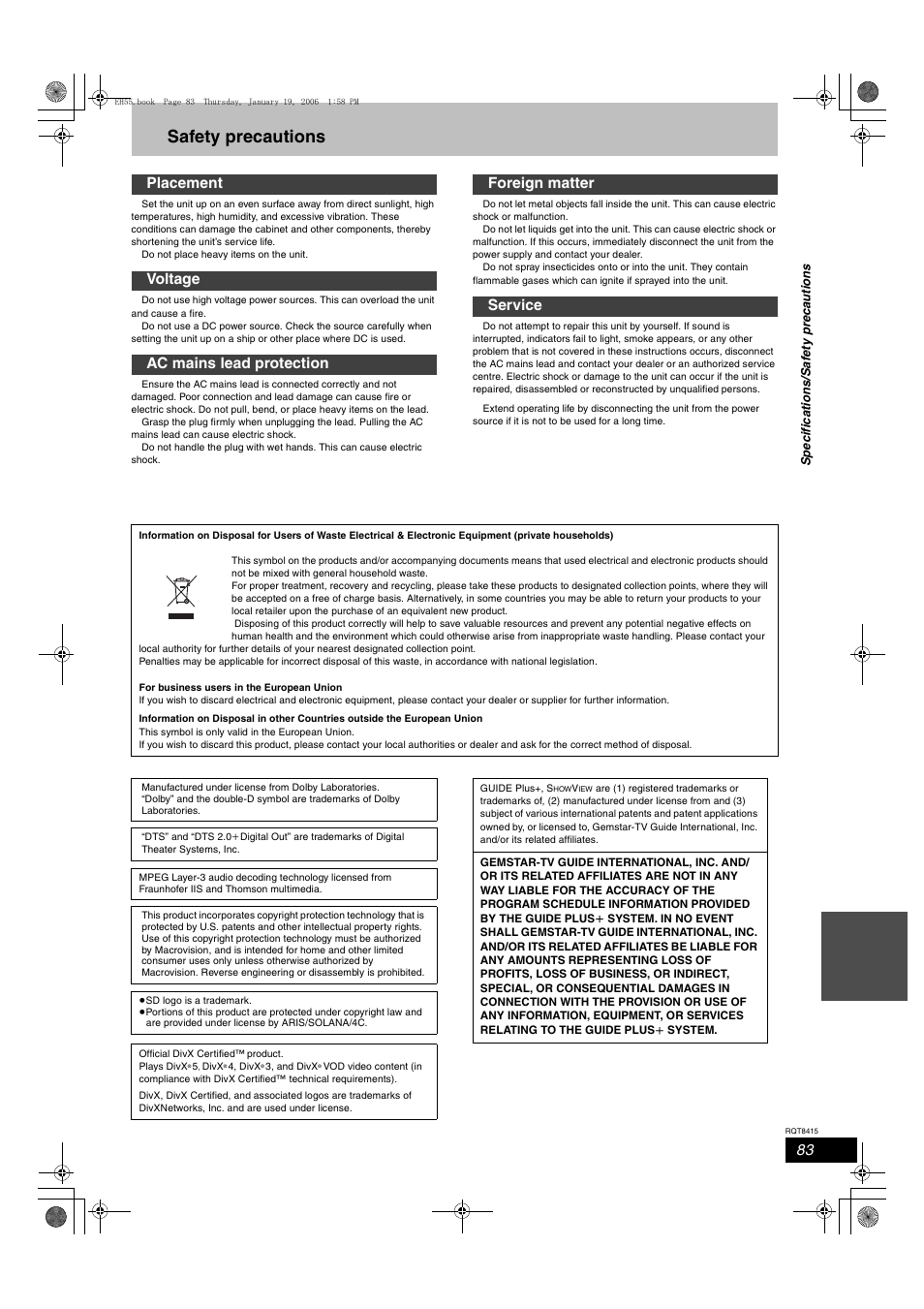 Safety precautions | Panasonic DMR-EH55 User Manual | Page 83 / 84