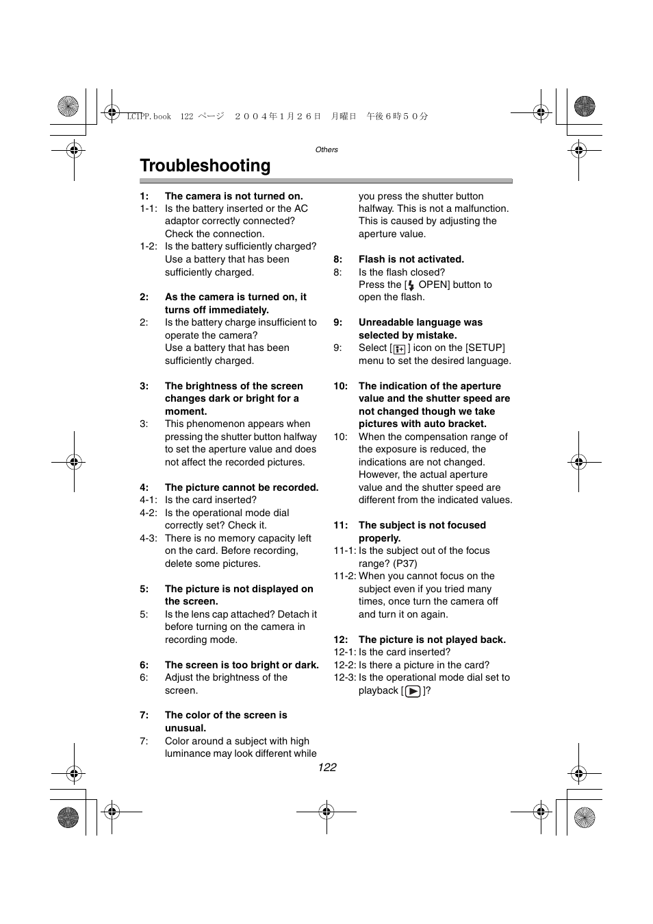 Troubleshooting | Panasonic DMC-LC1PP User Manual | Page 122 / 140