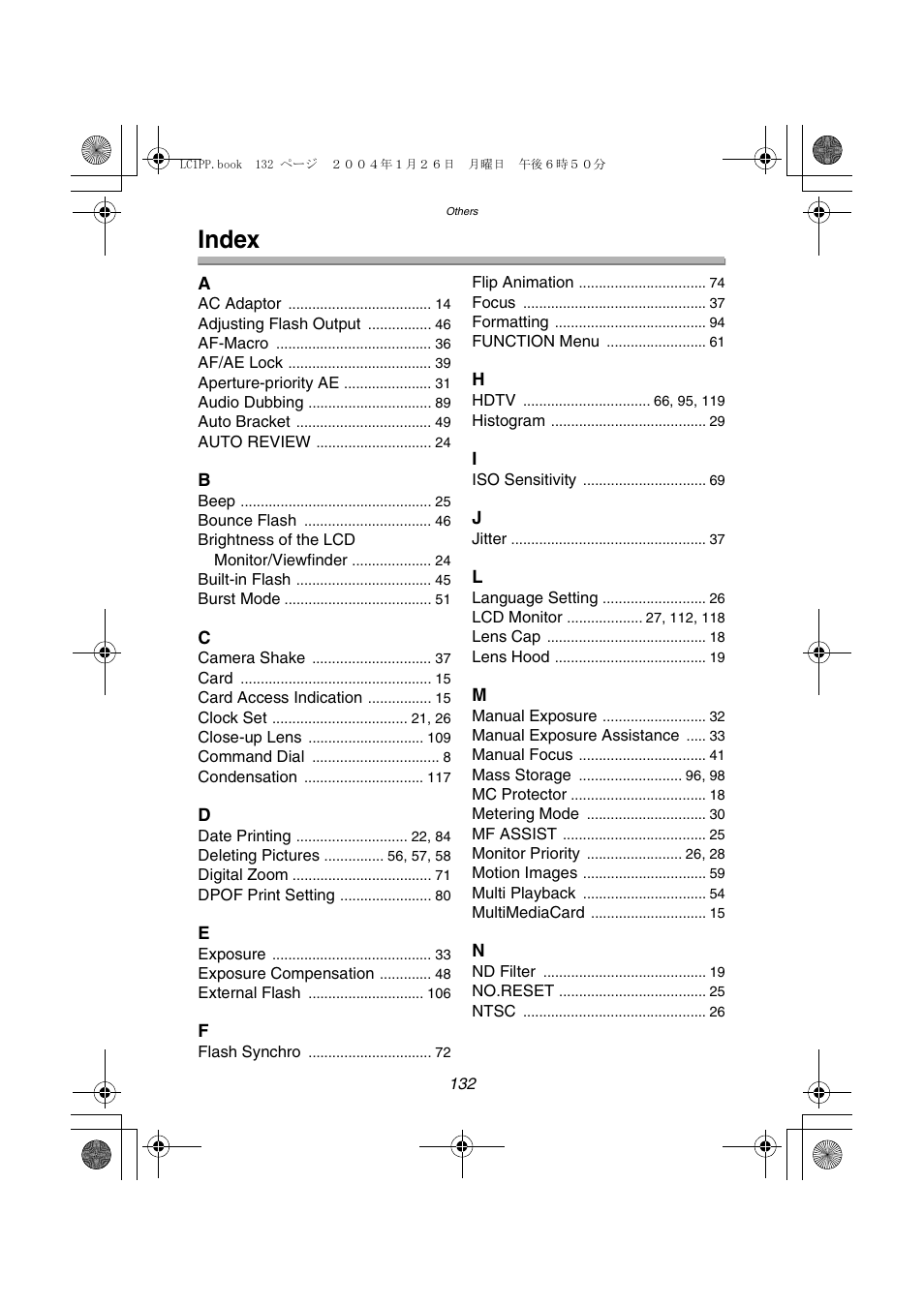 Index | Panasonic DMC-LC1PP User Manual | Page 132 / 140