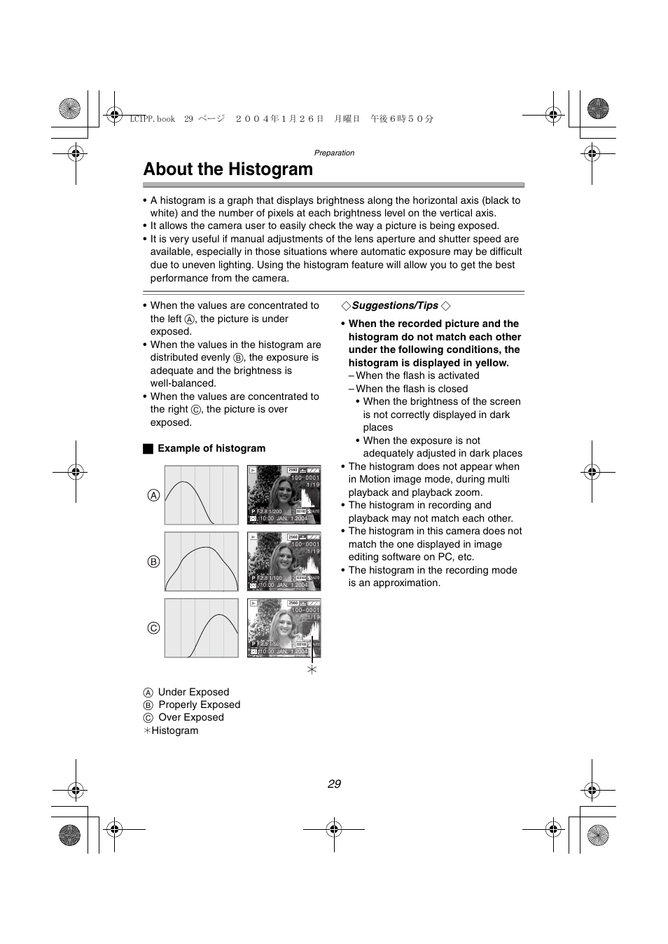 About the histogram | Panasonic DMC-LC1PP User Manual | Page 29 / 140