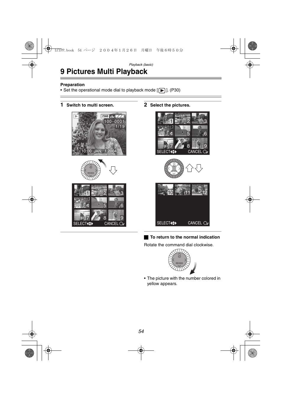 9 pictures multi playback | Panasonic DMC-LC1PP User Manual | Page 54 / 140