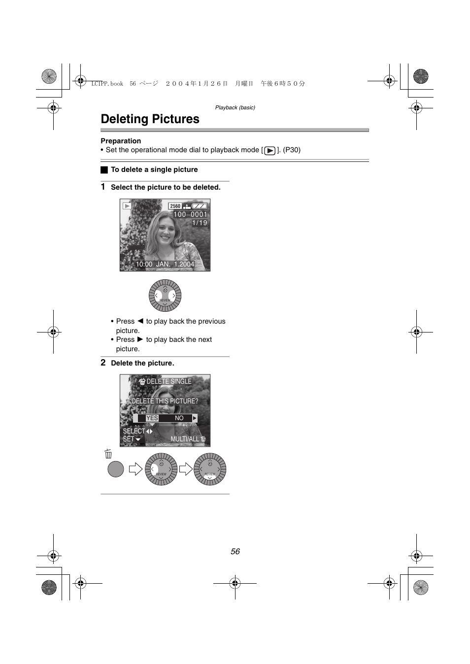 Deleting pictures | Panasonic DMC-LC1PP User Manual | Page 56 / 140