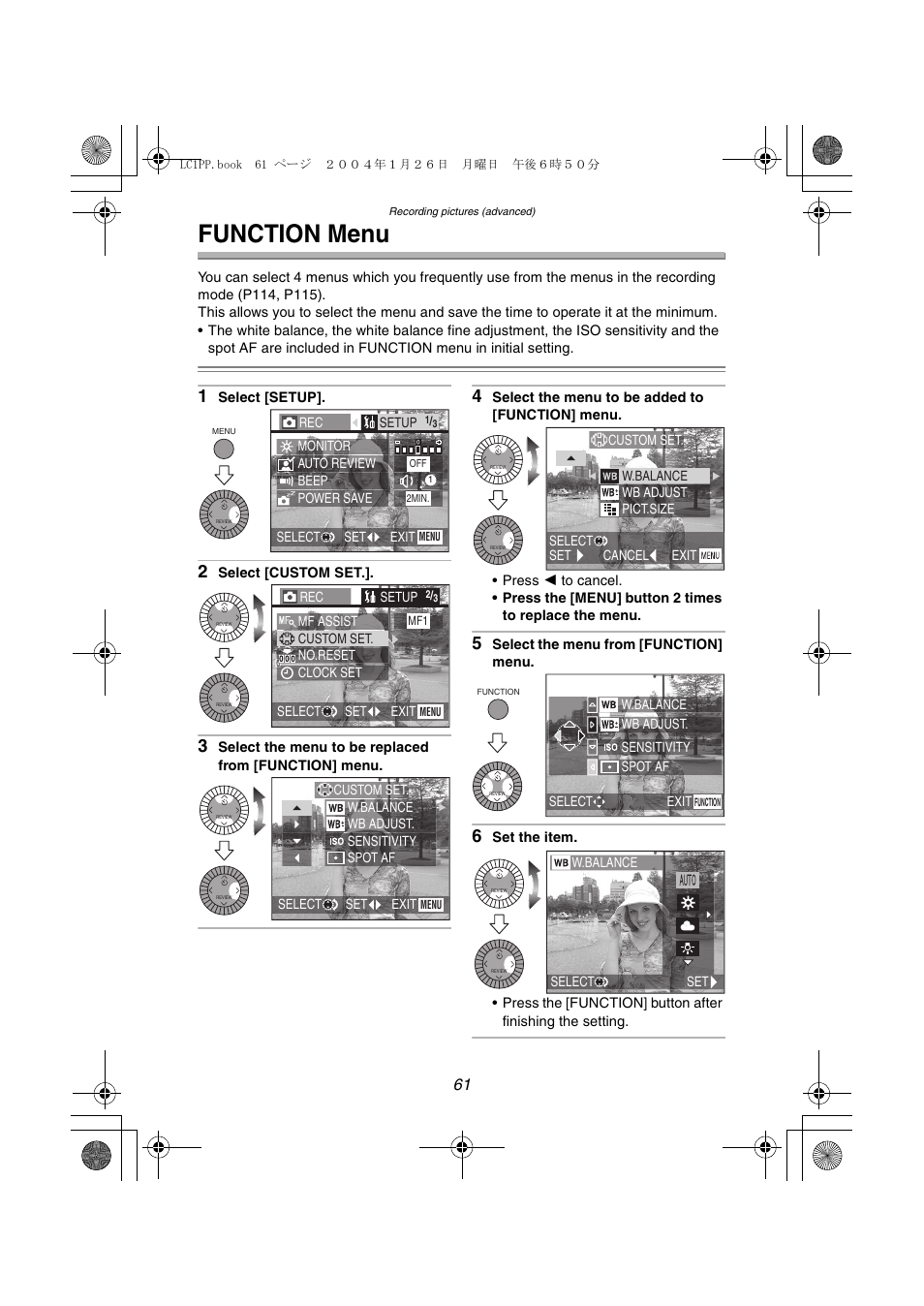 Function menu | Panasonic DMC-LC1PP User Manual | Page 61 / 140