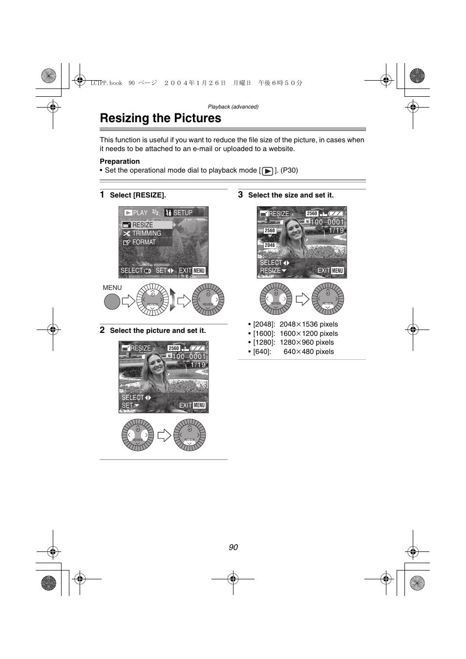 Resizing the pictures | Panasonic DMC-LC1PP User Manual | Page 90 / 140