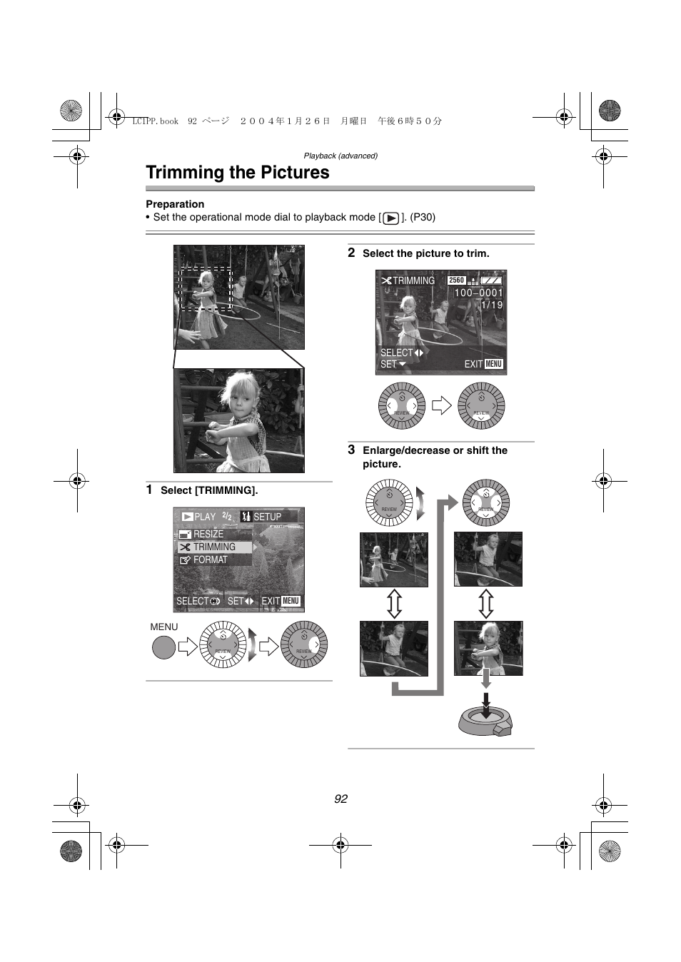 Trimming the pictures | Panasonic DMC-LC1PP User Manual | Page 92 / 140