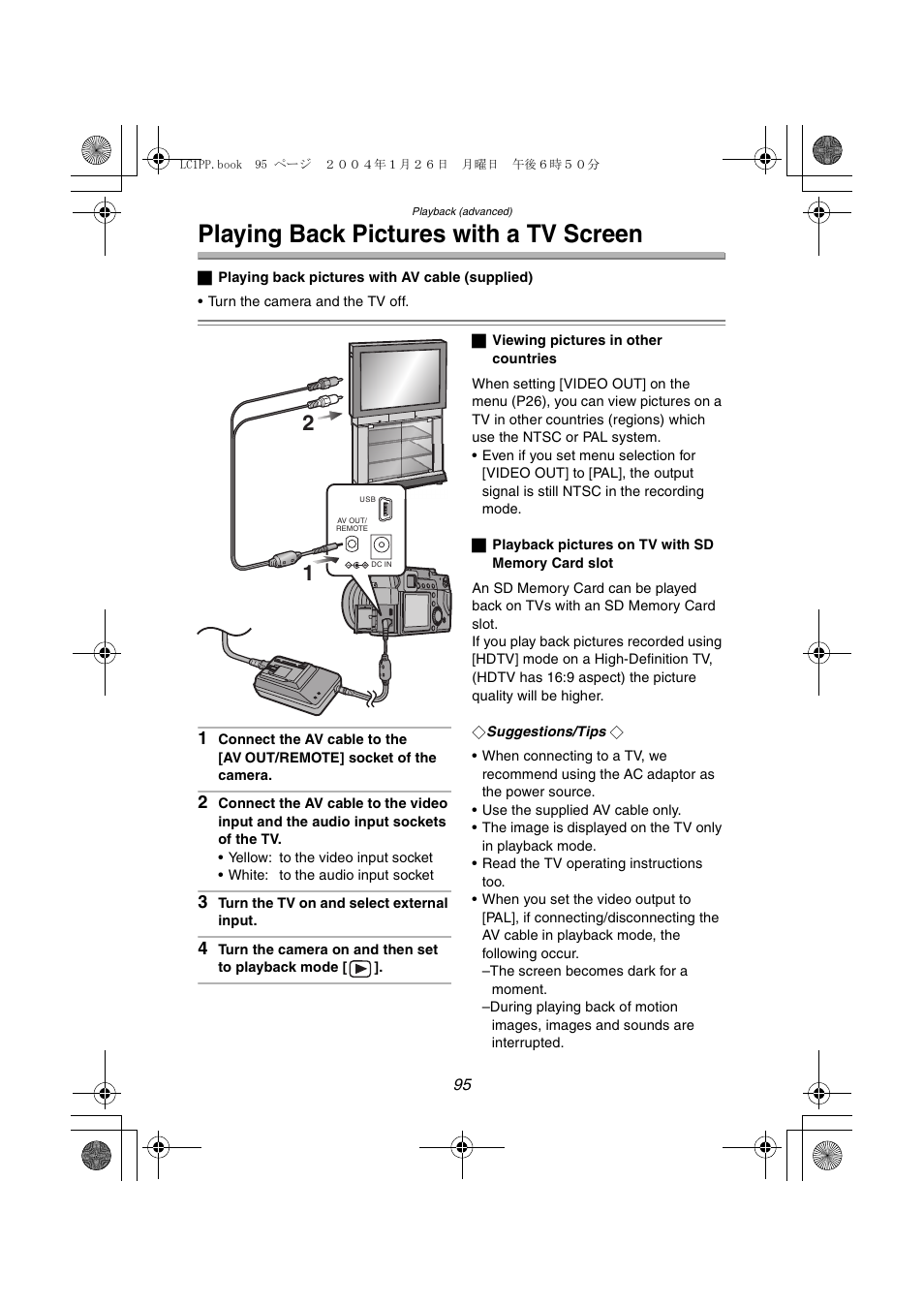Playing back pictures with a tv screen | Panasonic DMC-LC1PP User Manual | Page 95 / 140