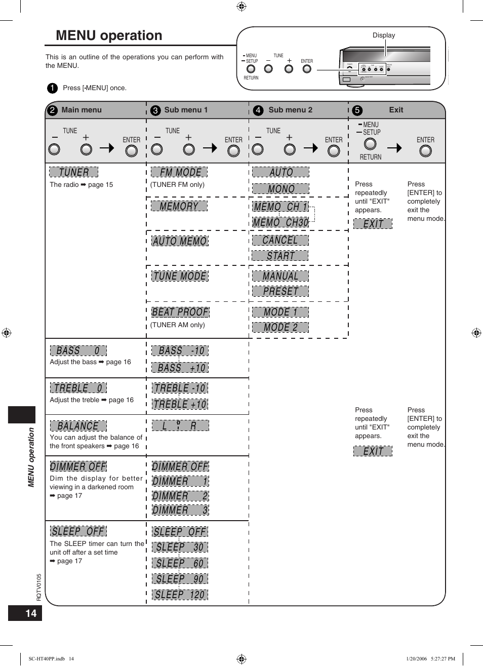 Menu operation, Cancel | Panasonic SC-HT40 User Manual | Page 14 / 24
