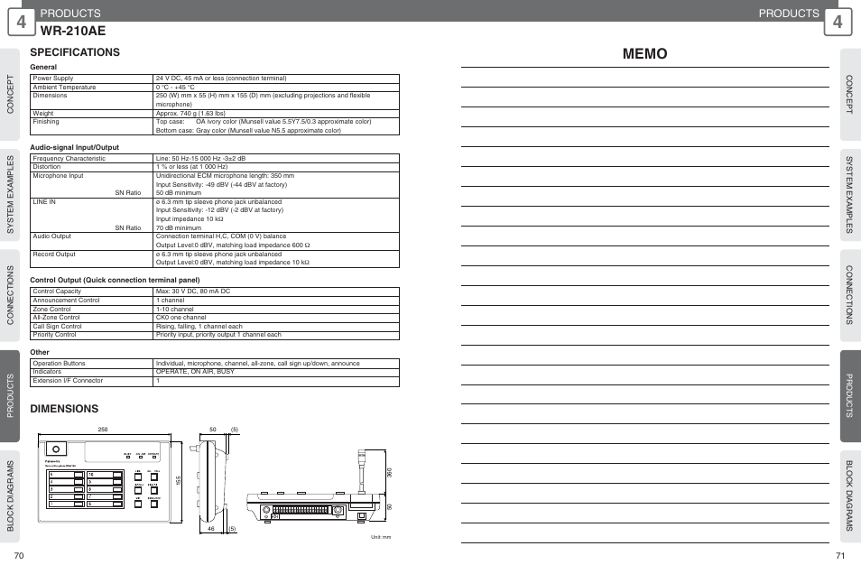 Wr-210ae, Products, Specifications dimensions | Panasonic WU-RM205E User Manual | Page 36 / 41