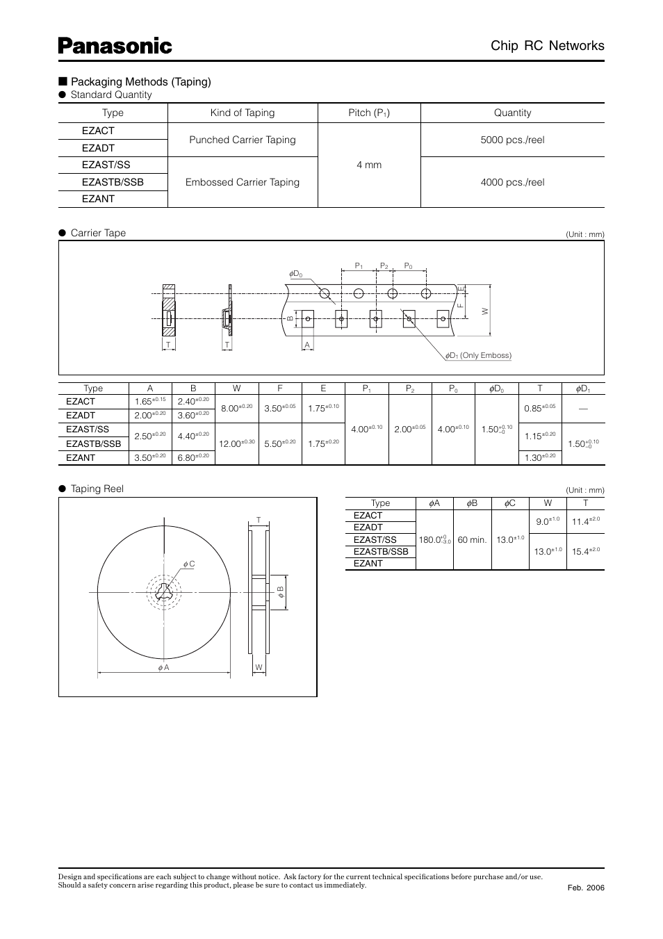 Chip rc networks, Packaging methods (taping) | Panasonic Chip RC Networks EZADT User Manual | Page 6 / 9
