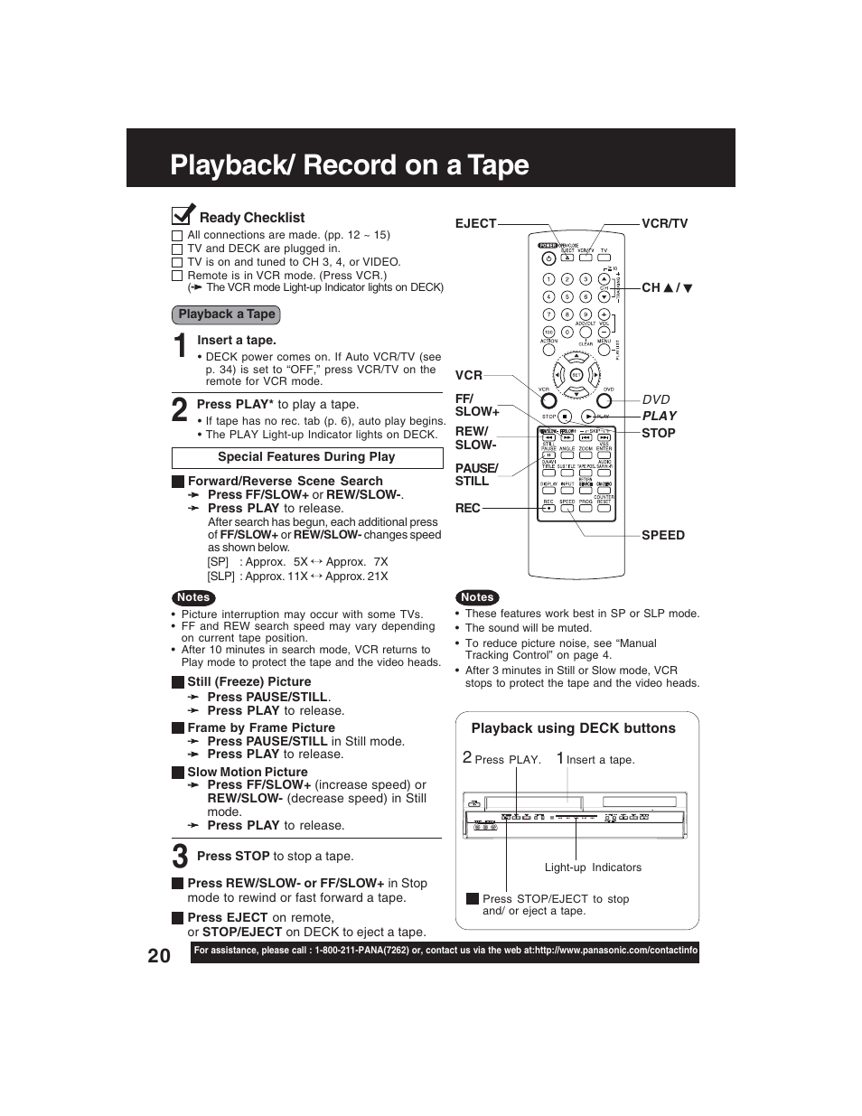 Playback / record on a tape, Playback/ record on a tape | Panasonic PV-D4735S User Manual | Page 20 / 72