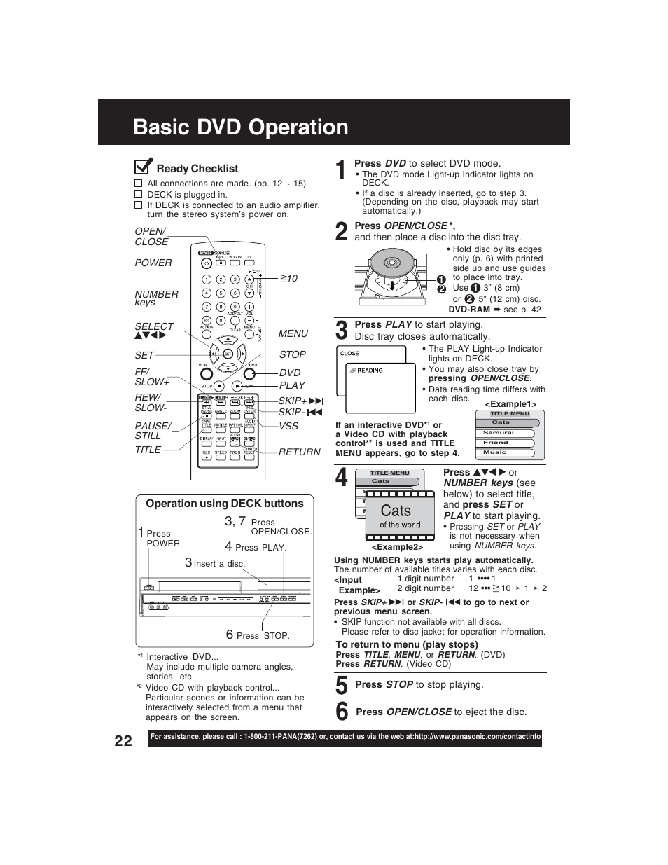 Basic dvd operation | Panasonic PV-D4735S User Manual | Page 22 / 72
